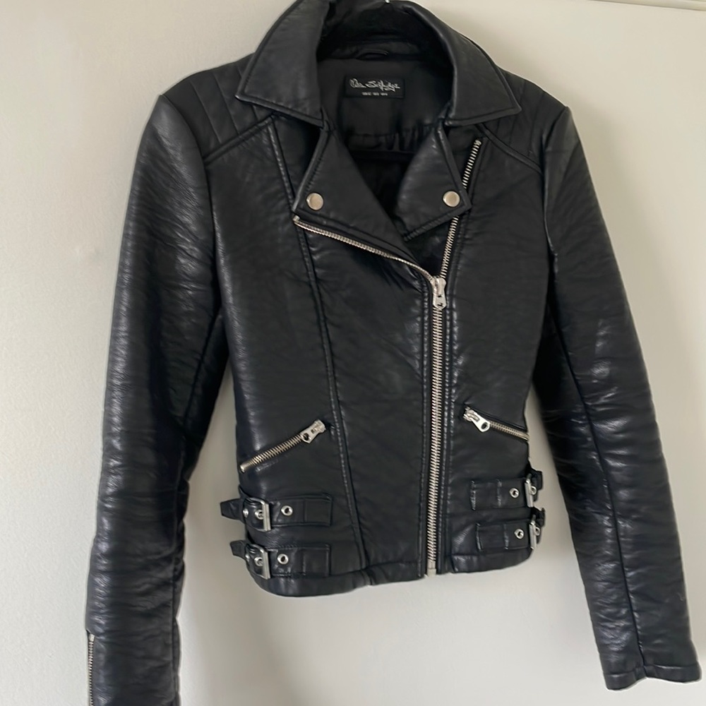 Miss Selfridge Black Faux Leather Biker Jacket size 0